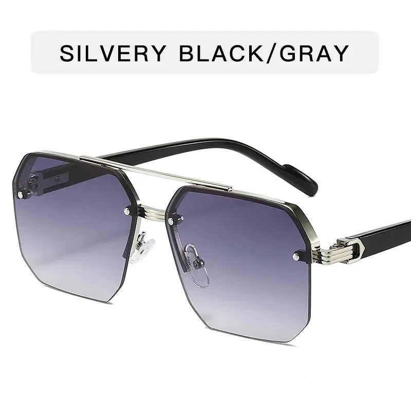 Men's Metal Sunglasses Square Half Frame Rice Nails Casual Trend Personality Retro Fashion Outdoor Sports Eyeglasses